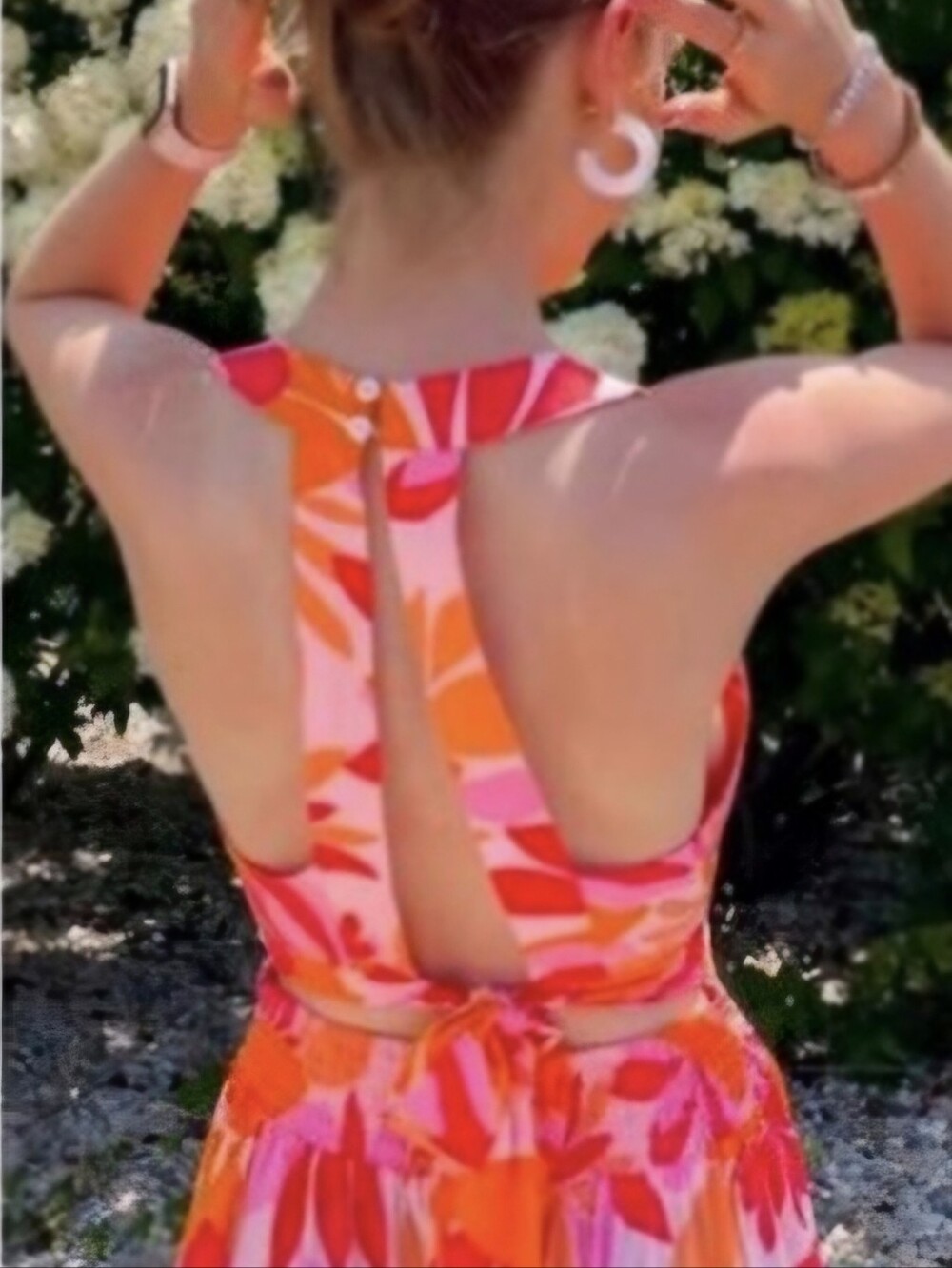 Abel The Label Maxi Dress Pink Orange Floral Cut Out Open Back Boho Sundress M - Picture 4 of 15